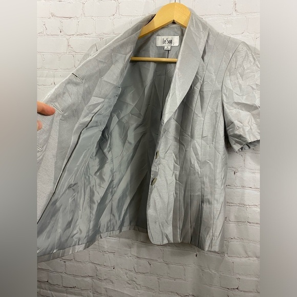 Le Suit Short Sleeve Metallic Silver Womens Size 6 Fully Lined Blazer Jacket - Picture 6 of 8